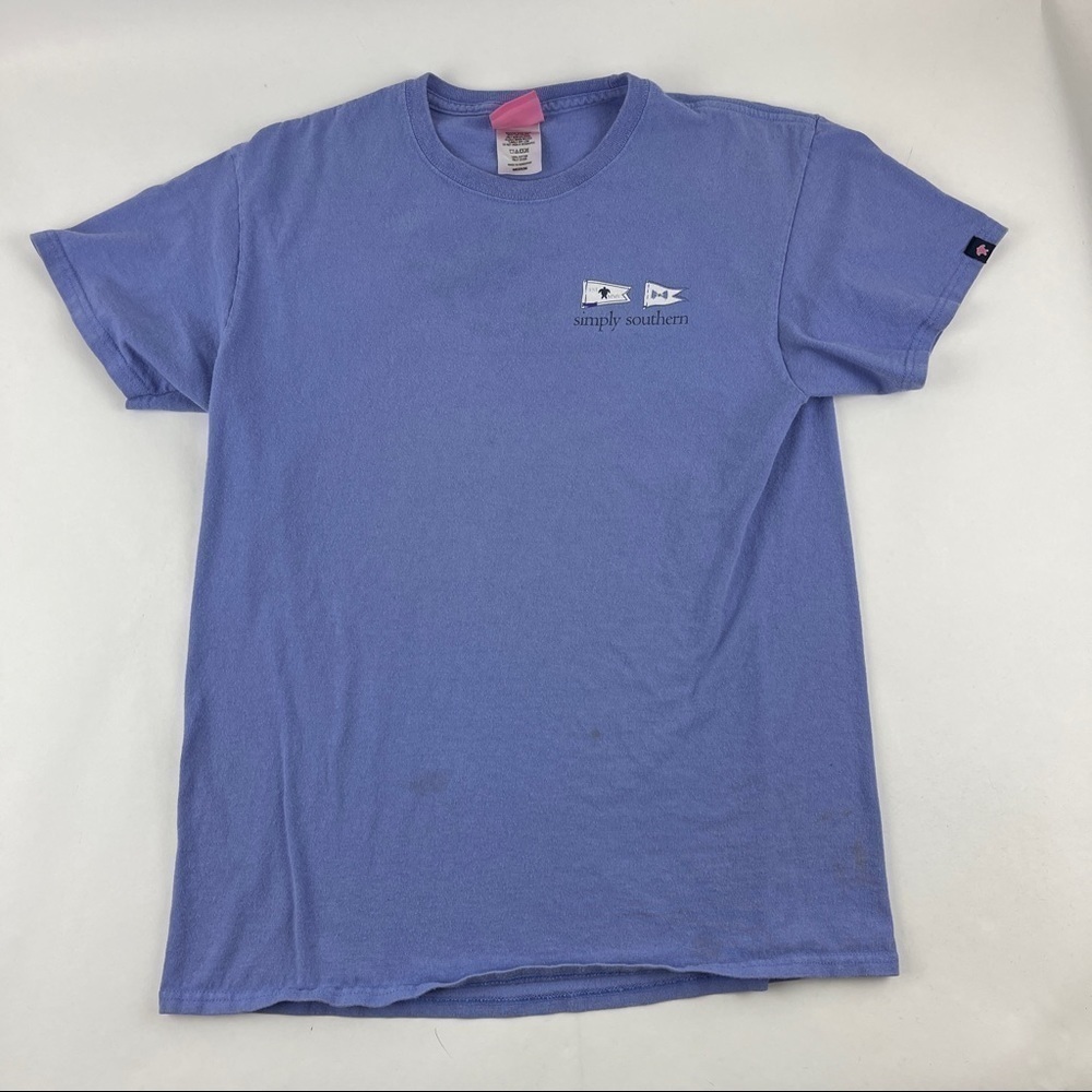 Simply Southern Tshirt Womens Medium Blue Lake Hair Don't Care